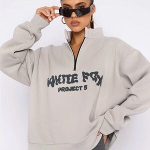White Fox Boutique Gray Half-Zip Crewneck Sweater